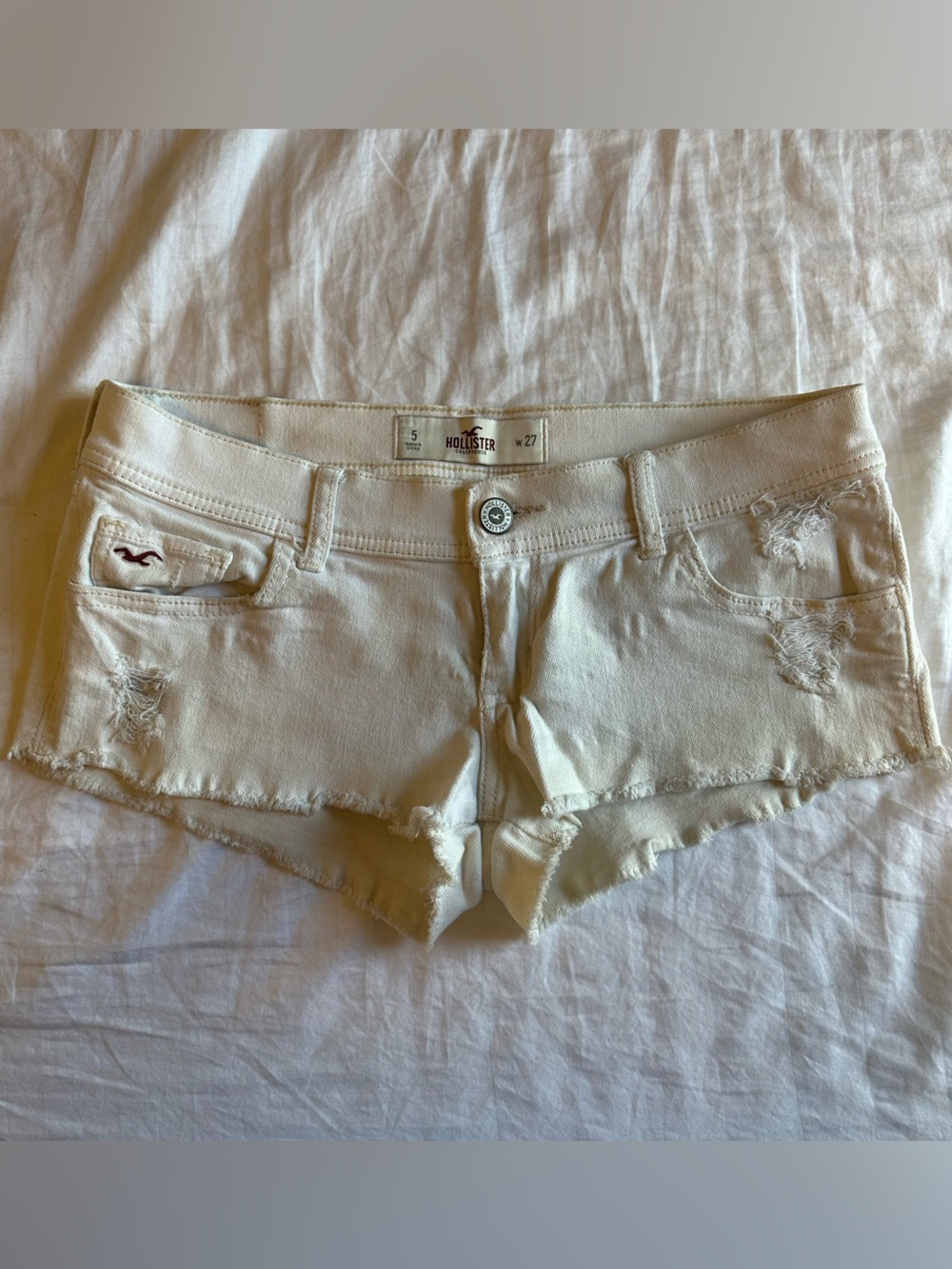 Hollister White Distressed Denim Shorts